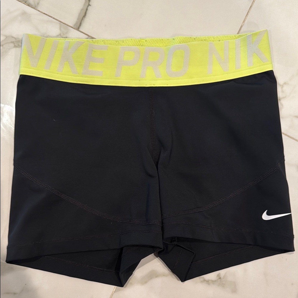 Nike Pro Black and Yellow Shorts